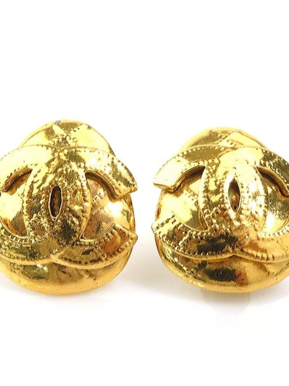 Auth CHANEL Vintage CC Logo Earrings Gold Metal - e62234k